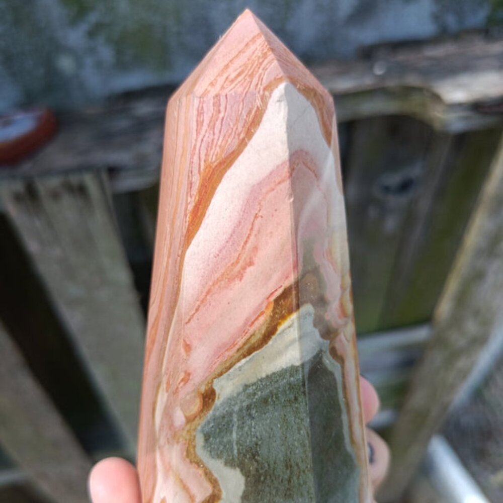 Pink Polychrome Jasper Stone Tower, Dessert Jasper Rock Polished specimen Crysta